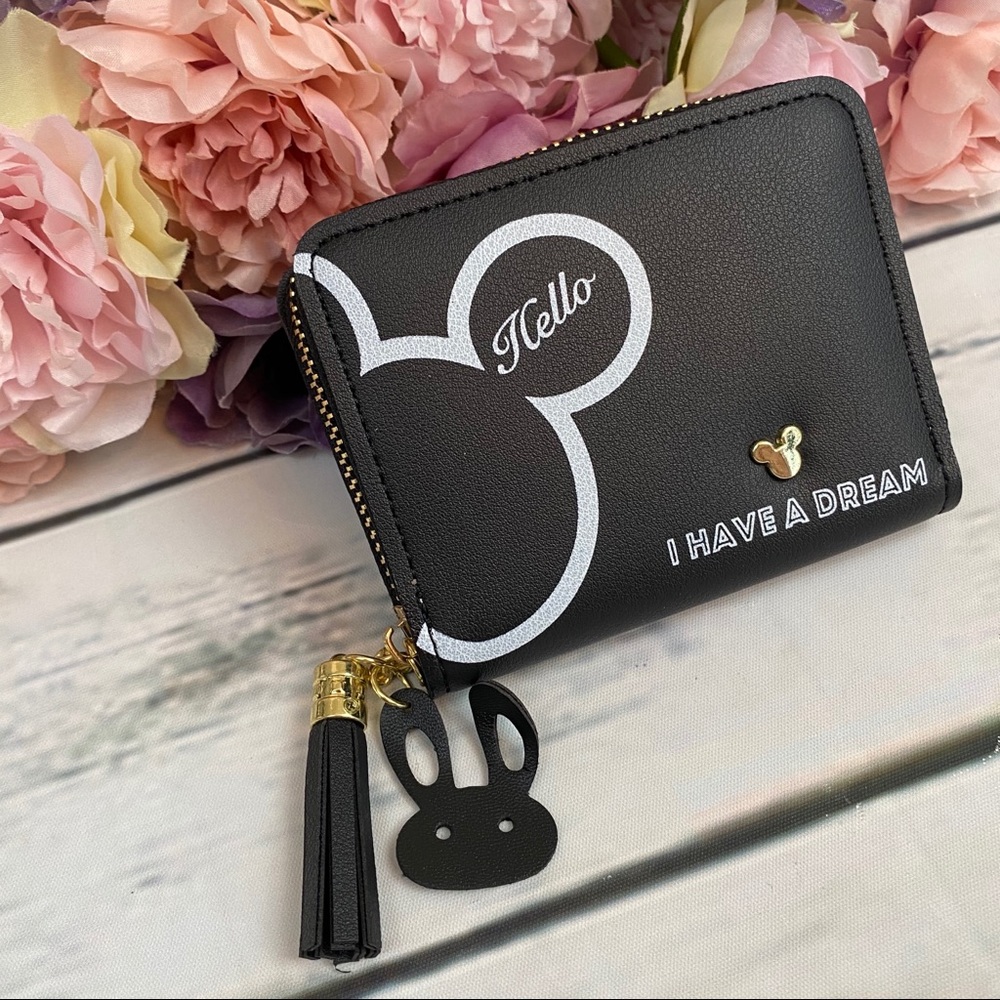 Vegan Leather Black Mickey Mouse Coin Purse Wallet - Picture 2 of 11